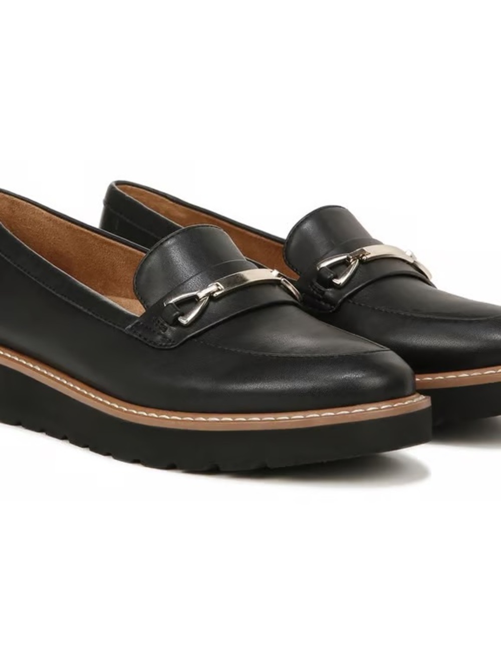 Naturalizer Black Leather Loafers with Silver Bit